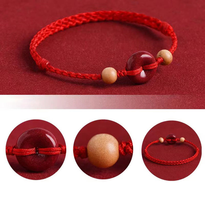 Buddha Stones桃の木 平和バックル 辰砂 富の紐ブレスレット アンクレット