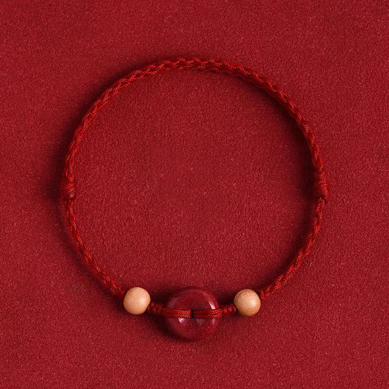Buddha Stones桃の木 平和バックル 辰砂 富の紐ブレスレット アンクレット
