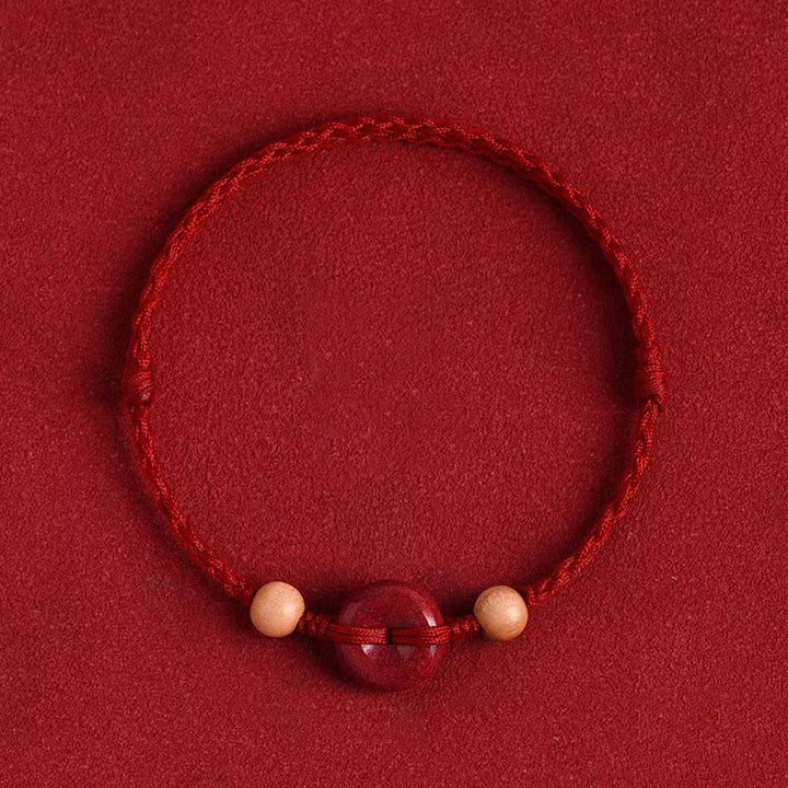 Buddha Stones桃の木 平和バックル 辰砂 富の紐ブレスレット アンクレット