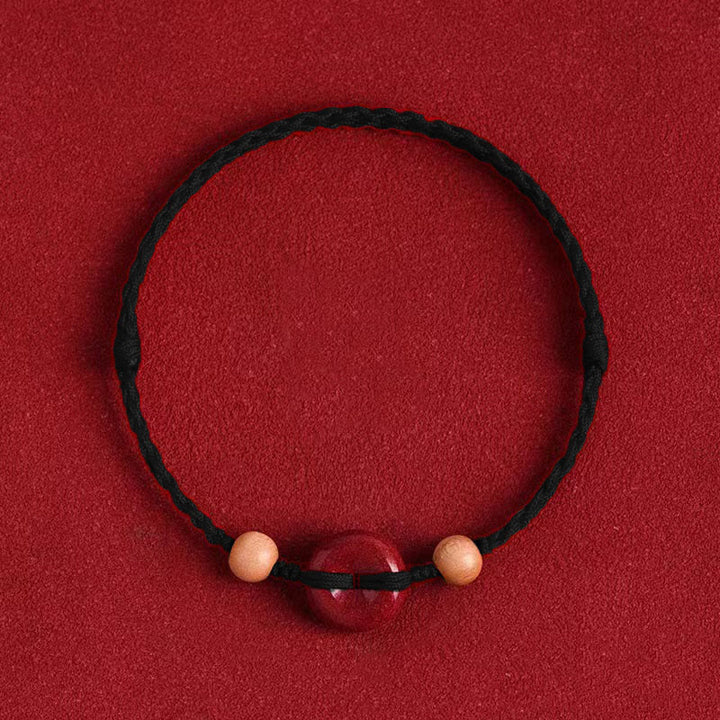 Buddha Stones桃の木 平和バックル 辰砂 富の紐ブレスレット アンクレット