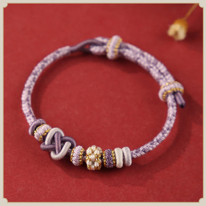 Buddha Stones手作りの桃の花の平和結び目カラフルなロープ調節可能なブレスレット