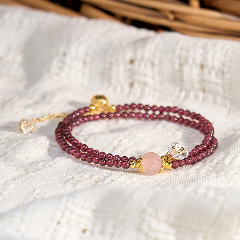 ナチュラルフラワーガーネット ピンククリスタル ダブルラップ ブレスレット 天然石 ヒーリング 開運 幸運 | Buddha Stones