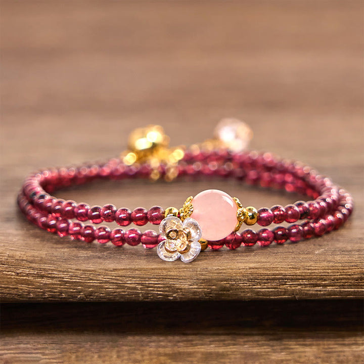ナチュラルフラワーガーネット ピンククリスタル ダブルラップ ブレスレット 天然石 ヒーリング 開運 幸運 | Buddha Stones - ガーネット（手首周り：15～16cm） - image 0