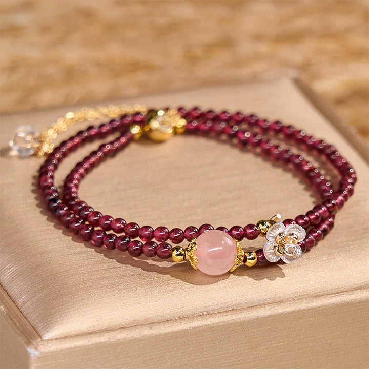 ナチュラルフラワーガーネット ピンククリスタル ダブルラップ ブレスレット 天然石 ヒーリング 開運 幸運 | Buddha Stones