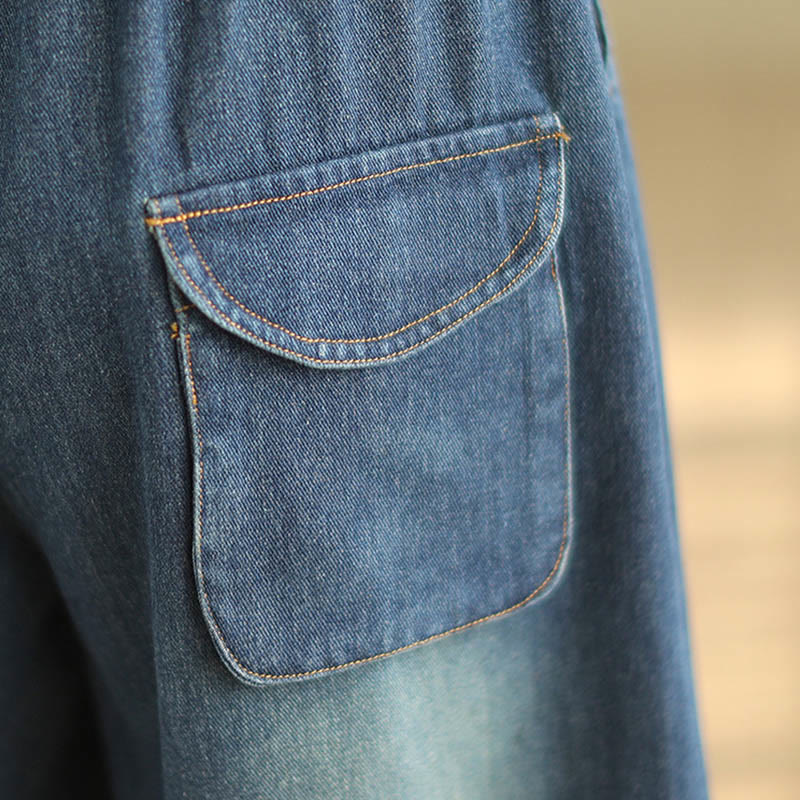 Buddha Stonesカジュアル ダークスレートブルー 無地 ドローストリング コットン レディース ハーレムパンツ ポケット付き - image 8