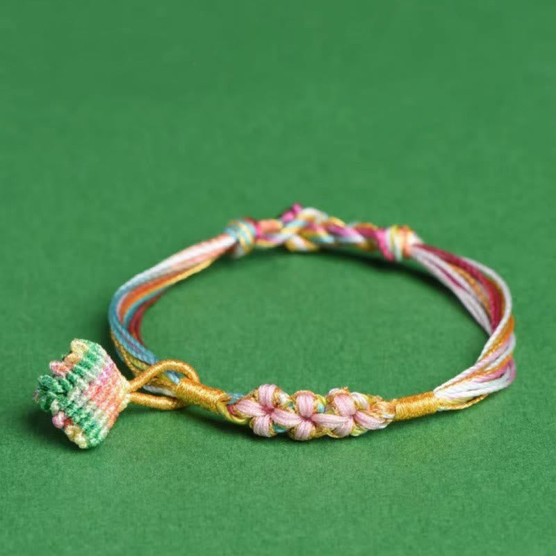 Buddha Stonesのカラフルなロープの桃の花の結び目粽編みブレスレット