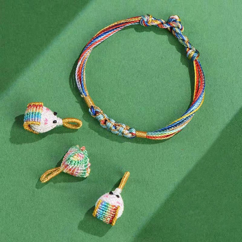 Buddha Stonesのカラフルなロープの桃の花の結び目粽編みブレスレット