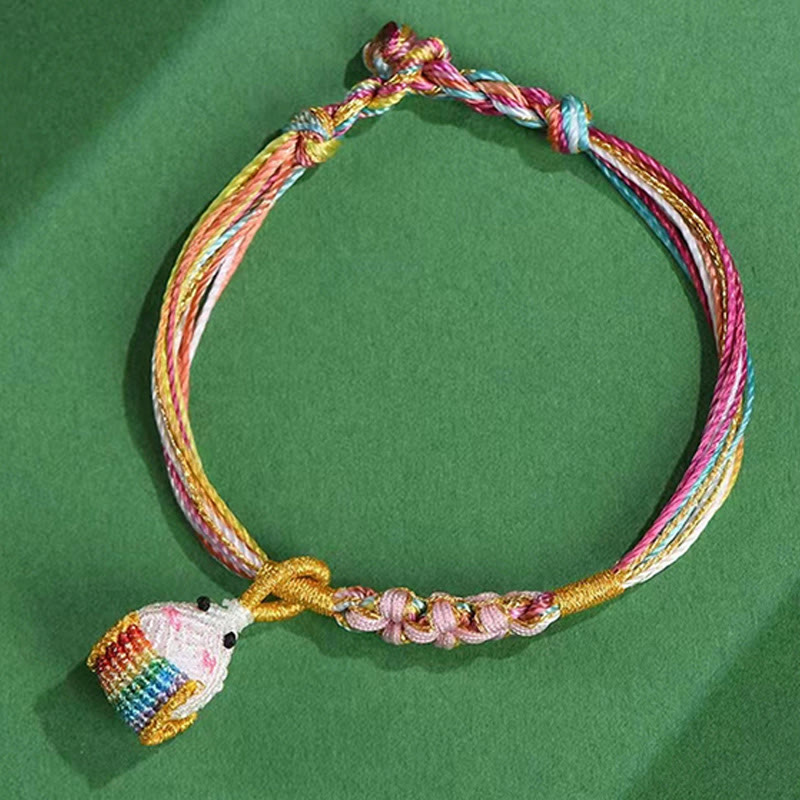 Buddha Stonesのカラフルなロープの桃の花の結び目粽編みブレスレット