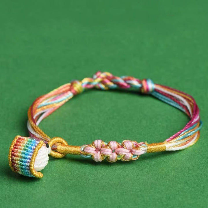 Buddha Stonesのカラフルなロープの桃の花の結び目粽編みブレスレット
