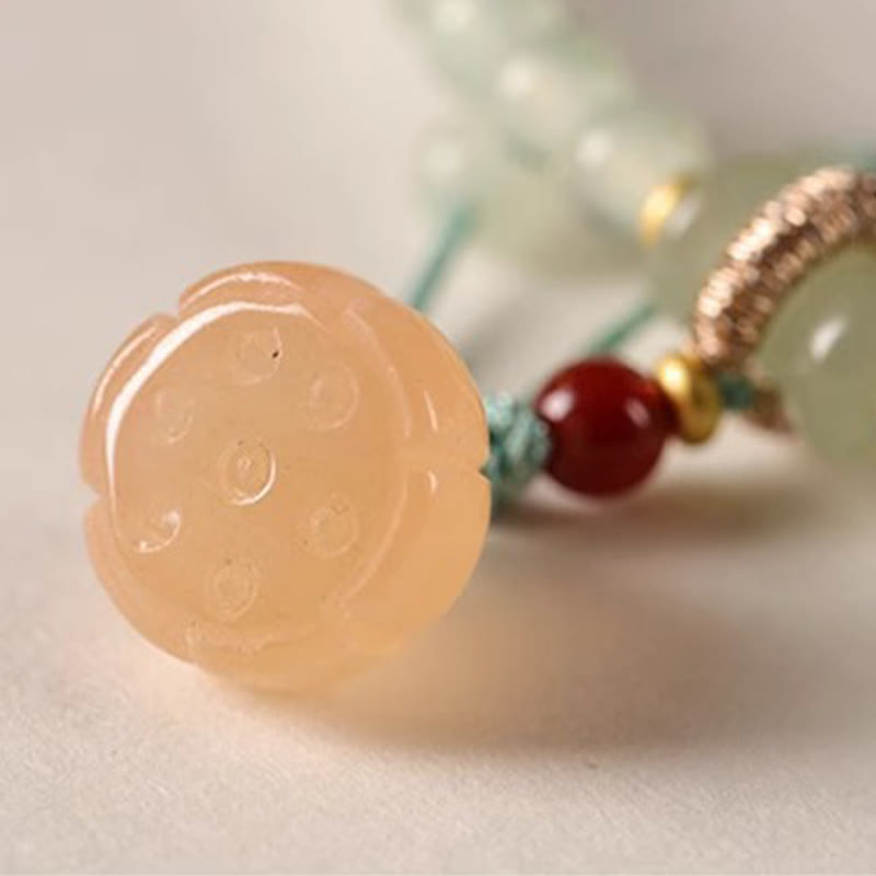 Buddha Stones、複数の円、天然アベンチュリンガラス、蓮の鞘、幸運の竹、ポジティブなブレスレット