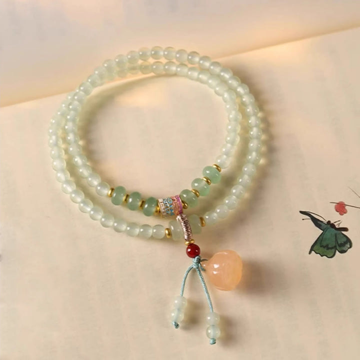 Buddha Stones、複数の円、天然アベンチュリンガラス、蓮の鞘、幸運の竹、ポジティブなブレスレット