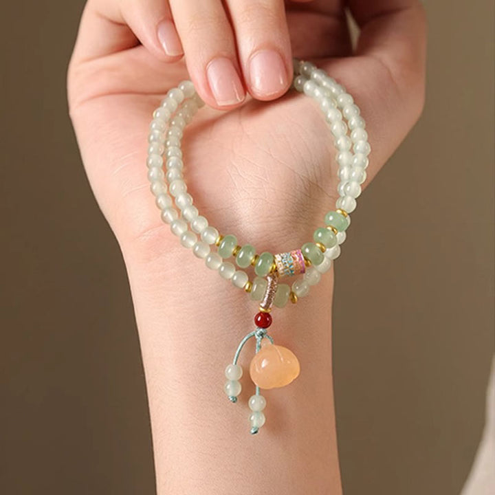 Buddha Stones、複数の円、天然アベンチュリンガラス、蓮の鞘、幸運の竹、ポジティブなブレスレット