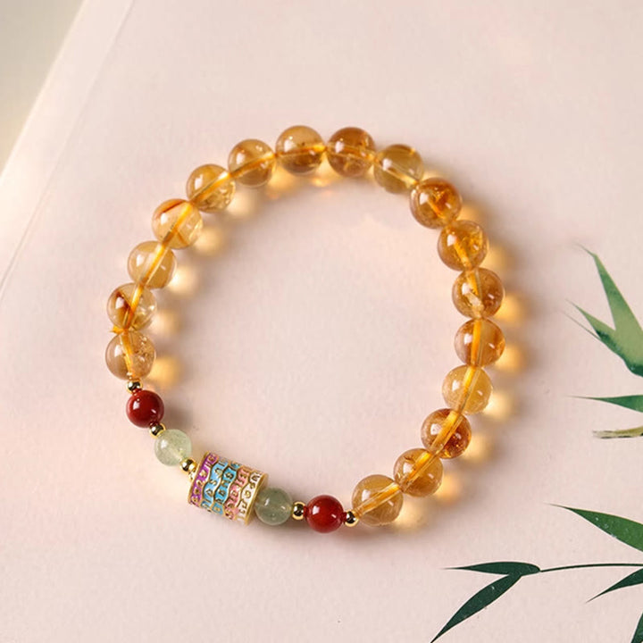 Buddha Stones天然シトリン カラフル 祈りの輪 創造性ブレスレット