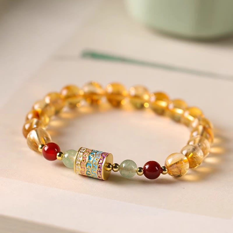 Buddha Stones天然シトリン カラフル 祈りの輪 創造性ブレスレット
