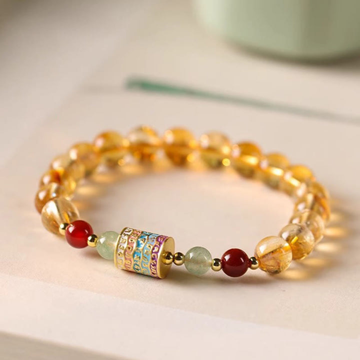 Buddha Stones天然シトリン カラフル 祈りの輪 創造性ブレスレット