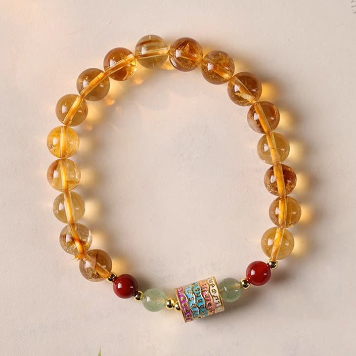 Buddha Stones天然シトリン カラフル 祈りの輪 創造性ブレスレット