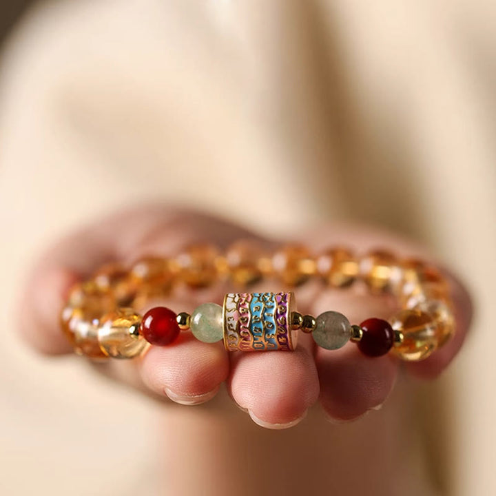 Buddha Stones天然シトリン カラフル 祈りの輪 創造性ブレスレット