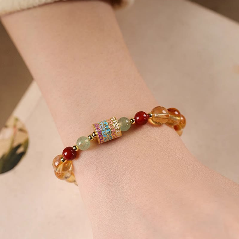 Buddha Stones天然シトリン カラフル 祈りの輪 創造性ブレスレット