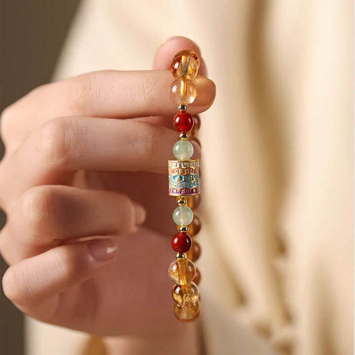 Buddha Stones天然シトリン カラフル 祈りの輪 創造性ブレスレット