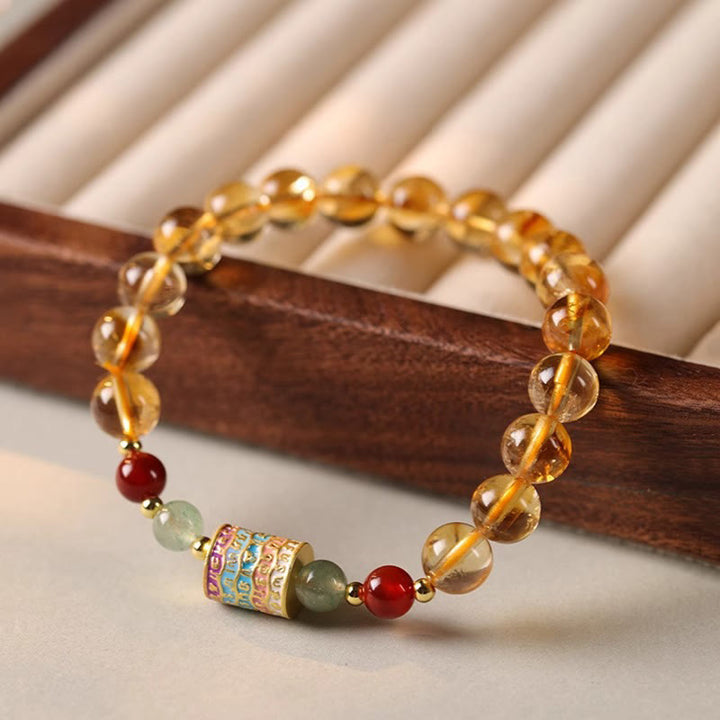Buddha Stones天然シトリン カラフル 祈りの輪 創造性ブレスレット