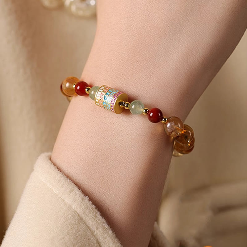 Buddha Stones天然シトリン カラフル 祈りの輪 創造性ブレスレット
