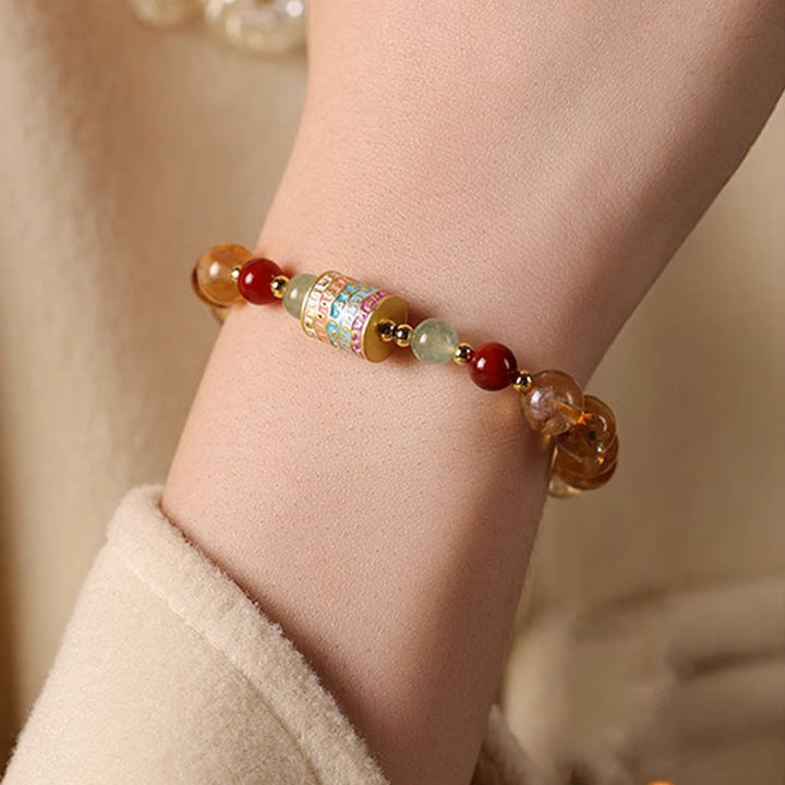 Buddha Stones天然シトリン カラフル 祈りの輪 創造性ブレスレット