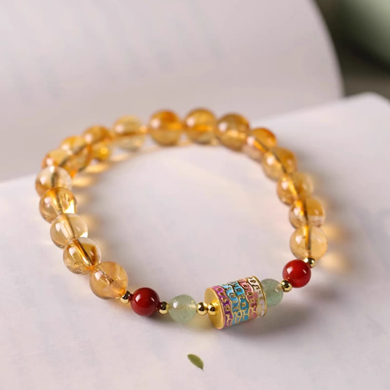 Buddha Stones天然シトリン カラフル 祈りの輪 創造性ブレスレット