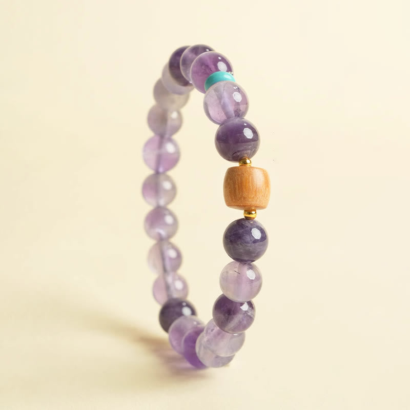 Buddha Stones天然アメジスト幸運の木製ビーズ平和ブレスレット