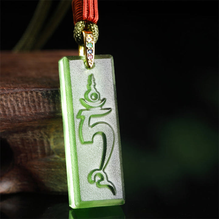 Buddha Stonesチベット グリーン ターラ 薬師如来 サンスクリット 模様 リュウリ クリスタル 守護 ネックレス ペンダント - グリーンタラ - image 1
