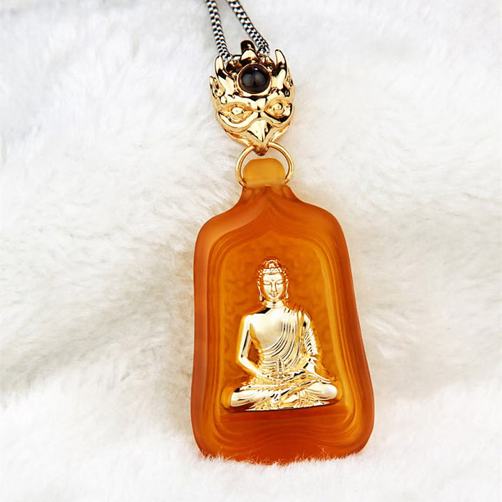 Buddha Stonesチベット薬師如来 劉里水晶 慈悲の静寂のネックレスペンダント - 黄色の薬師如来の鎖 - image 13