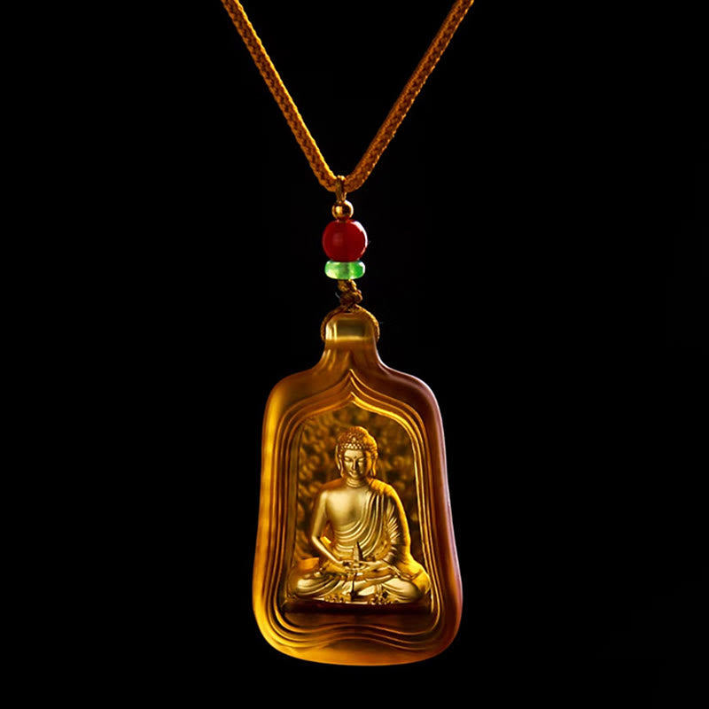 Buddha Stonesチベット薬師如来 劉里水晶 慈悲の静寂のネックレスペンダント - 黄色の薬師如来ロープ - image 10