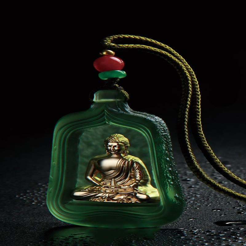 Buddha Stonesチベット薬師如来 劉里水晶 慈悲の静寂のネックレスペンダント - 緑の薬師如来ロープ - image 8