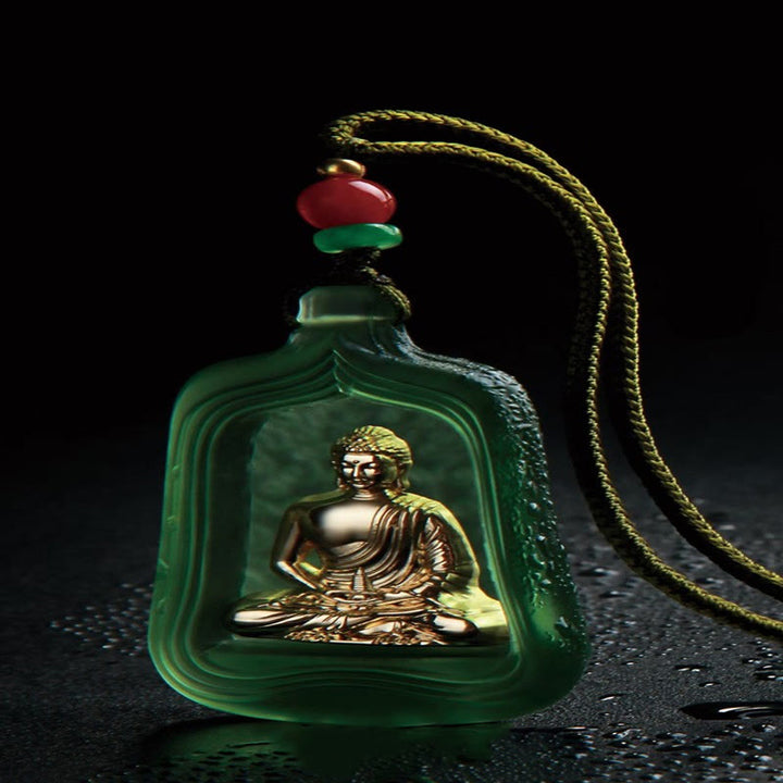 Buddha Stonesチベット薬師如来 劉里水晶 慈悲の静寂のネックレスペンダント - 緑の薬師如来ロープ - image 8