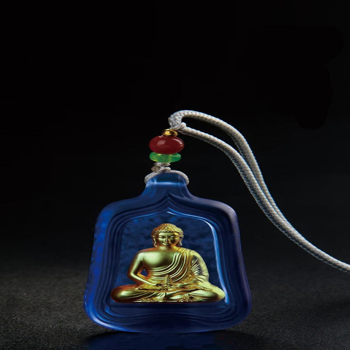 Buddha Stonesチベット薬師如来 劉里水晶 慈悲の静寂のネックレスペンダント - 青い薬師如来の縄 - image 3
