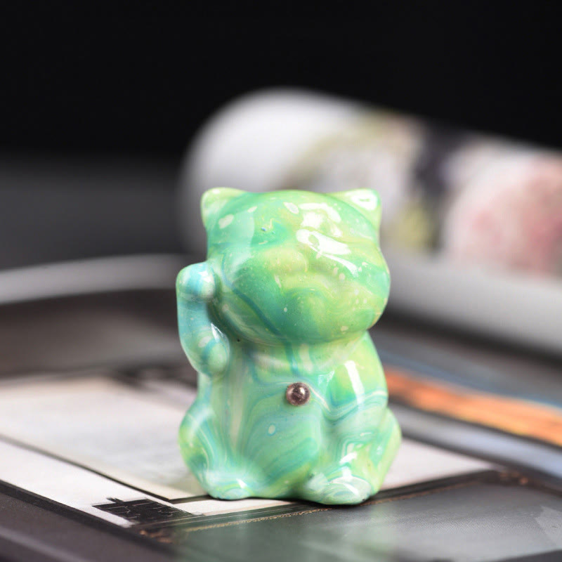 Buddha Stonesかわいいミニ猫 ローズウッド 漆工芸 温かみのある装飾 ランダムカラー (ブラインドボックス) - グリーンシリーズ（ランダムグリーンカラー） - image 8
