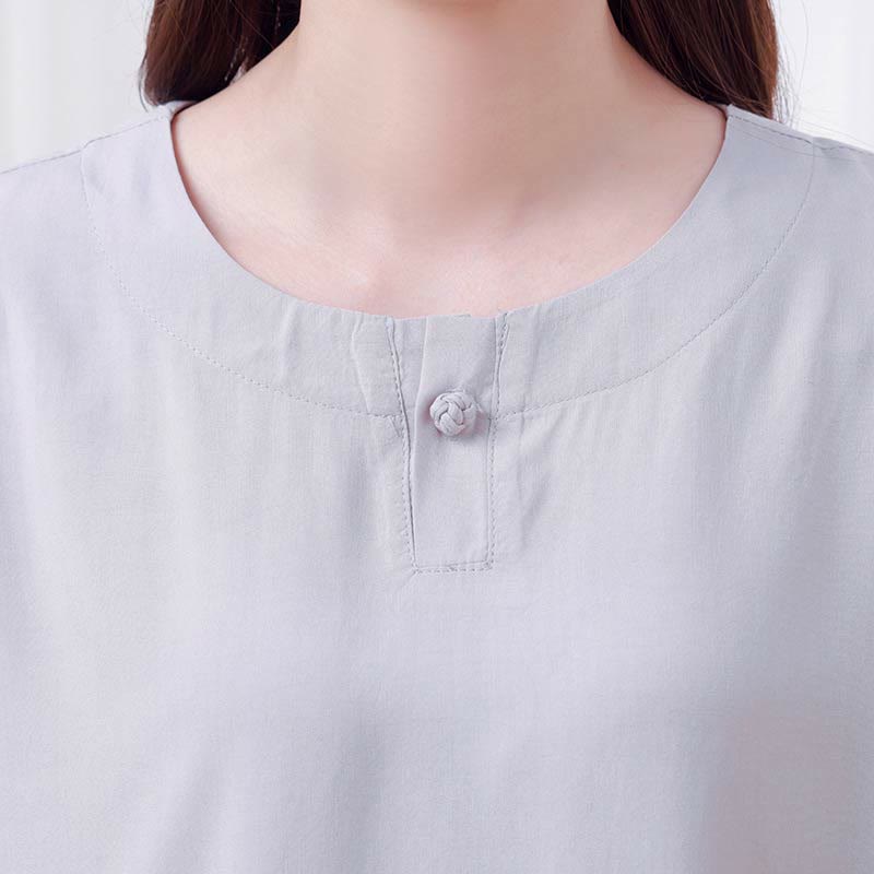 Buddha Stones2個 無地 カエルボタン シンプルデザイン クルーネックデザイン 半袖シャツ トップス 伸縮性ウエスト パンツ 瞑想 禅 太極拳 コットン 衣類 レディース セット - ラベンダー - US14、 UK/AU18、 EU46 (4XL) - image 15