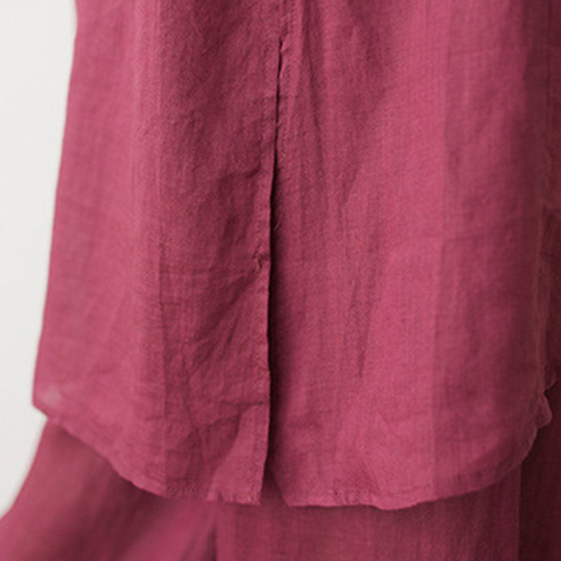 Buddha Stonesカジュアル 2点セット 無地 七分袖 斜め襟 シャツ トップス ワイドレッグパンツ ポケット付き 瞑想 禅 太極拳服 レディース セット - image 11