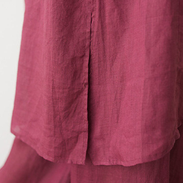 Buddha Stonesカジュアル 2点セット 無地 七分袖 斜め襟 シャツ トップス ワイドレッグパンツ ポケット付き 瞑想 禅 太極拳服 レディース セット - image 11