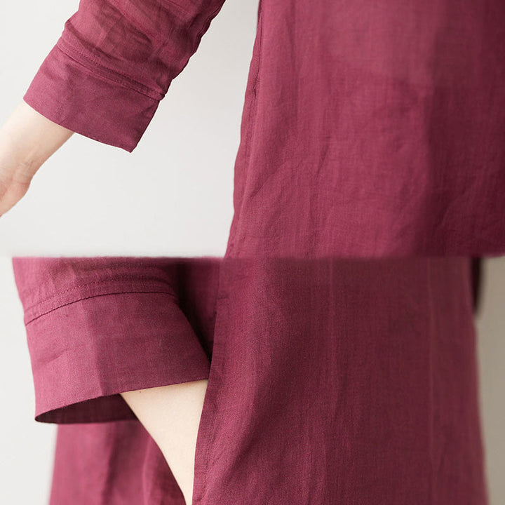 Buddha Stonesカジュアル 2点セット 無地 七分袖 斜め襟 シャツ トップス ワイドレッグパンツ ポケット付き 瞑想 禅 太極拳服 レディース セット - image 15