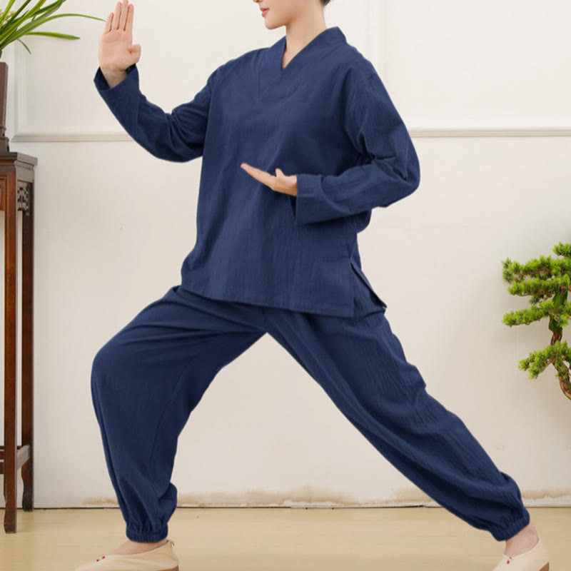 Buddha Stonesカジュアル 2点セット 無地 長袖 しわ加工デザイン シャツ トップス スカート ポケット付き 瞑想 禅 太極拳服 レディース セット