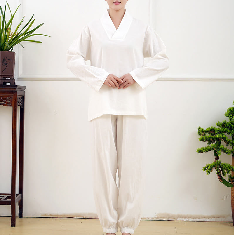 Buddha Stonesカジュアル 2点セット 無地 長袖 しわ加工デザイン シャツ トップス スカート ポケット付き 瞑想 禅 太極拳服 レディース セット
