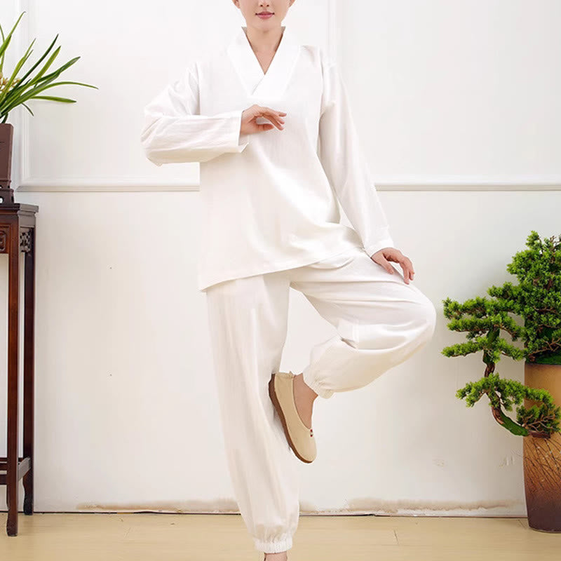 Buddha Stonesカジュアル 2点セット 無地 長袖 しわ加工デザイン シャツ トップス スカート ポケット付き 瞑想 禅 太極拳服 レディース セット - image 8