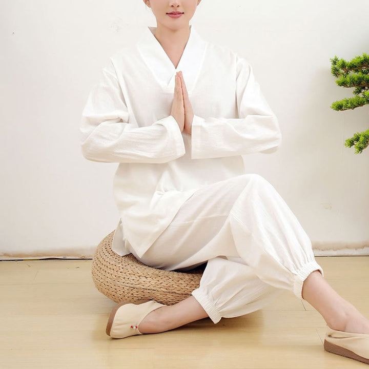 Buddha Stonesカジュアル 2点セット 無地 長袖 しわ加工デザイン シャツ トップス スカート ポケット付き 瞑想 禅 太極拳服 レディース セット - image 7