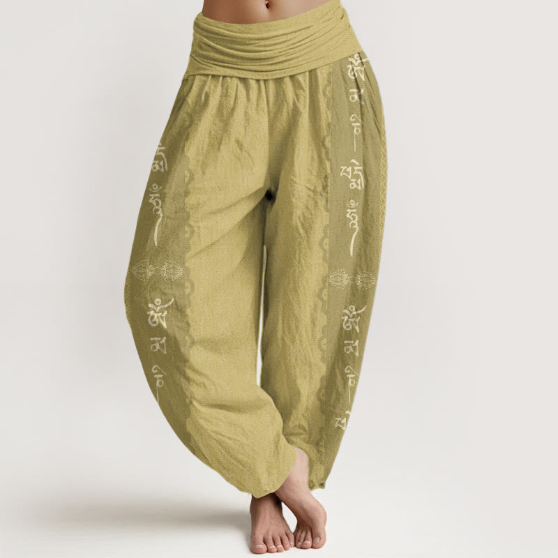 Buddha Stonesオーム・マニ・パドメ・フム柄 レディース 伸縮性ウエスト ハーレムパンツ - カーキ - US22、 UK/AU26、 EU54 (6XL) - image 8