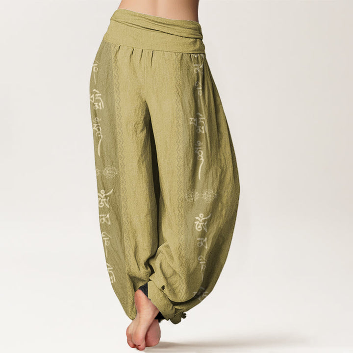 Buddha Stonesオーム・マニ・パドメ・フム柄 レディース 伸縮性ウエスト ハーレムパンツ - image 9
