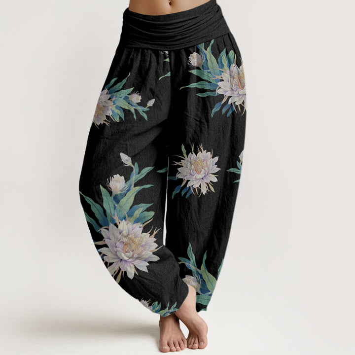 Buddha Stonesエピフィラム柄 レディース 伸縮性ウエスト ハーレムパンツ - 黒 - US22、 UK/AU26、 EU54 (6XL) - image 5