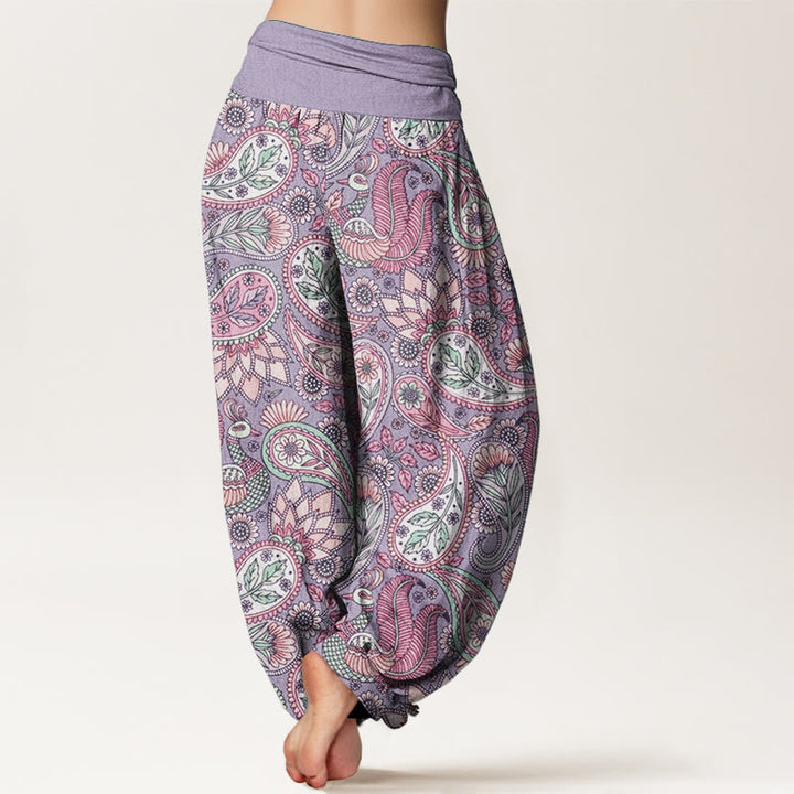 Buddha Stonesピュアコットン カシューフラワー ピーコック サンフラワーデザイン レディース 伸縮性ウエスト ハーレムパンツ