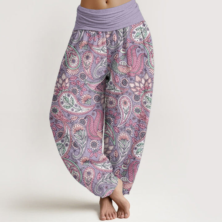 Buddha Stonesピュアコットン カシューフラワー ピーコック サンフラワーデザイン レディース 伸縮性ウエスト ハーレムパンツ
