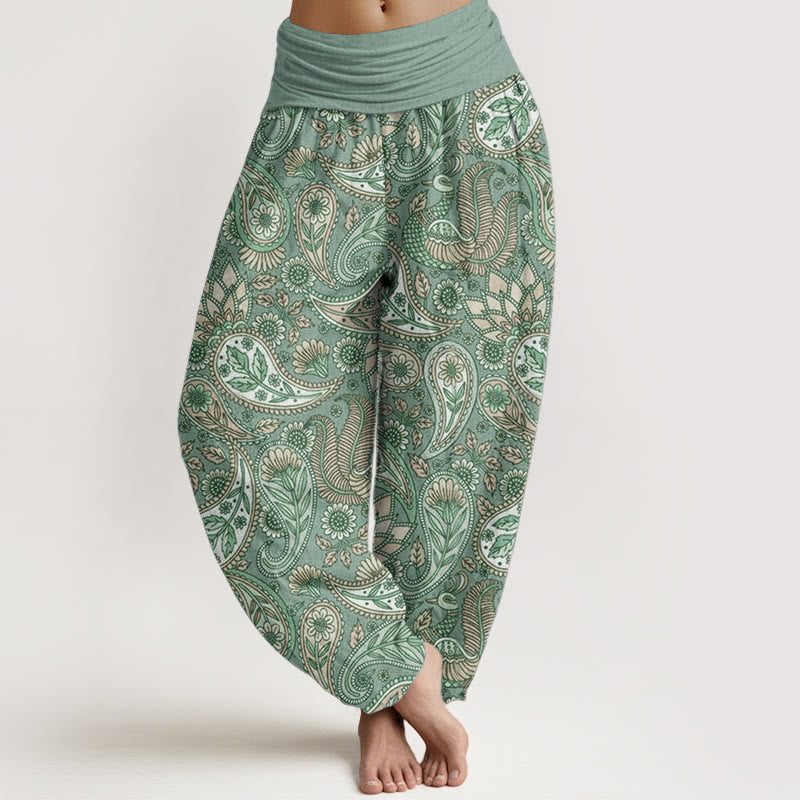 Buddha Stonesピュアコットン カシューフラワー ピーコック サンフラワーデザイン レディース 伸縮性ウエスト ハーレムパンツ
