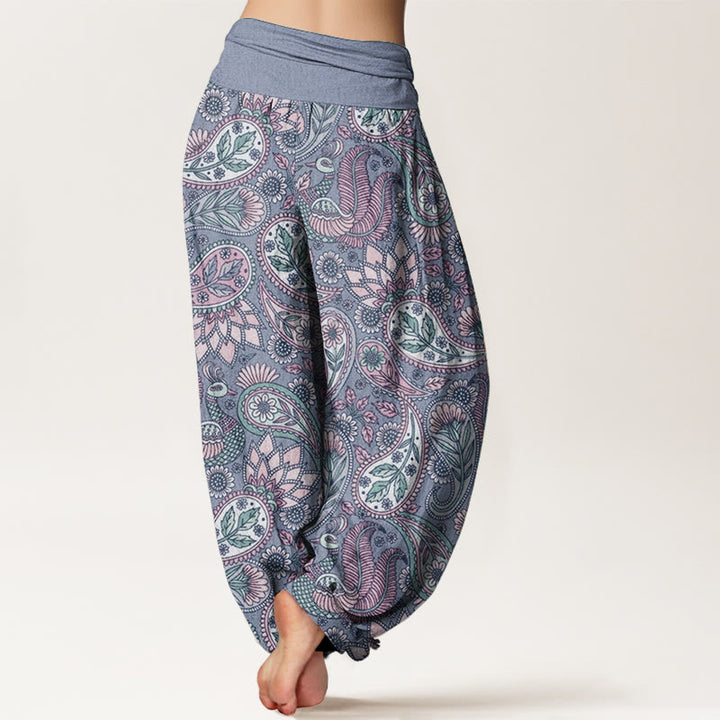 Buddha Stonesピュアコットン カシューフラワー ピーコック サンフラワーデザイン レディース 伸縮性ウエスト ハーレムパンツ